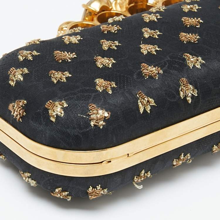 Pre Owned Alexander McQueen Black Fabric Bees Knuckle Box Clutch