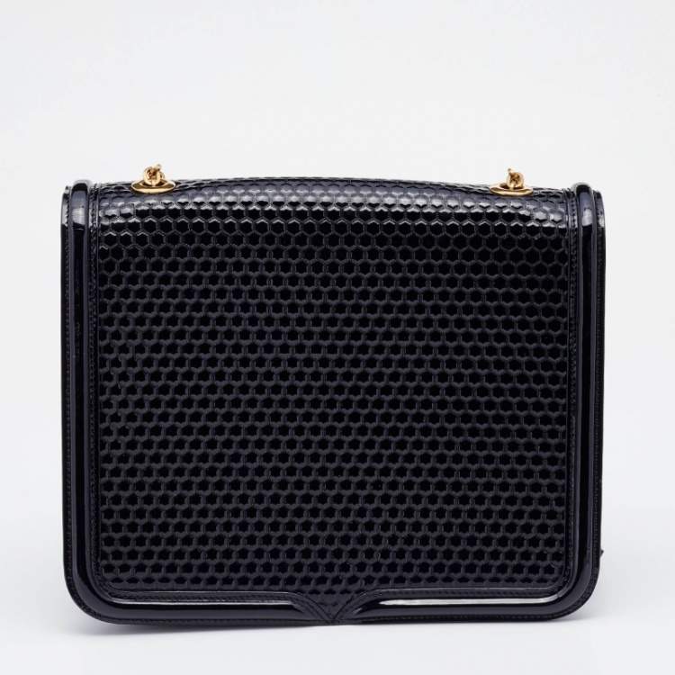 Pre Owned Alexander McQueen Black Patent Leather Honeycomb Heroine Shoulder Bag
