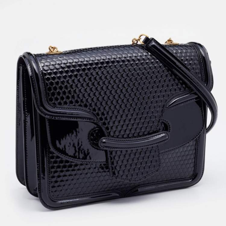 Pre Owned Alexander McQueen Black Patent Leather Honeycomb Heroine Shoulder Bag