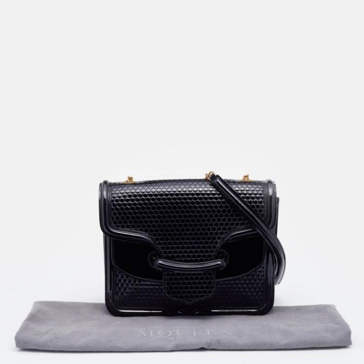 Pre Owned Alexander McQueen Black Patent Leather Honeycomb Heroine Shoulder Bag