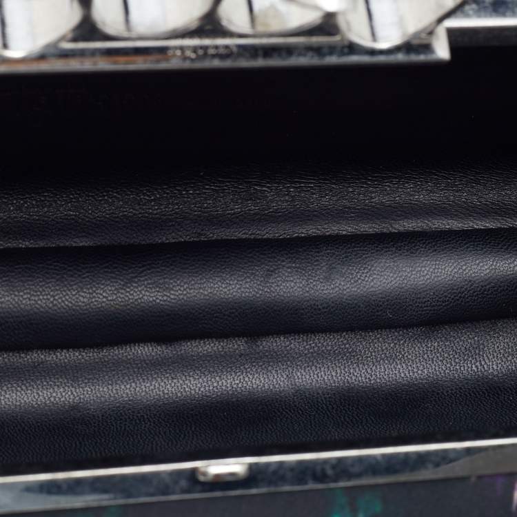 Pre Owned Alexander McQueen Black Print Satin Skull Knuckle Box Clutch