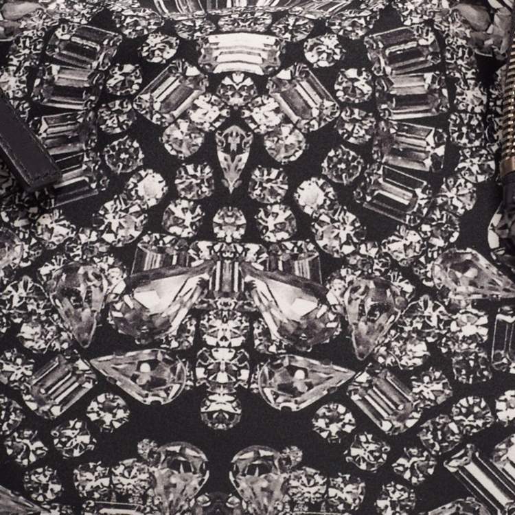 Pre Owned Alexander McQueen Black/White Printed Satin and Leather Medium De Manta Clutch