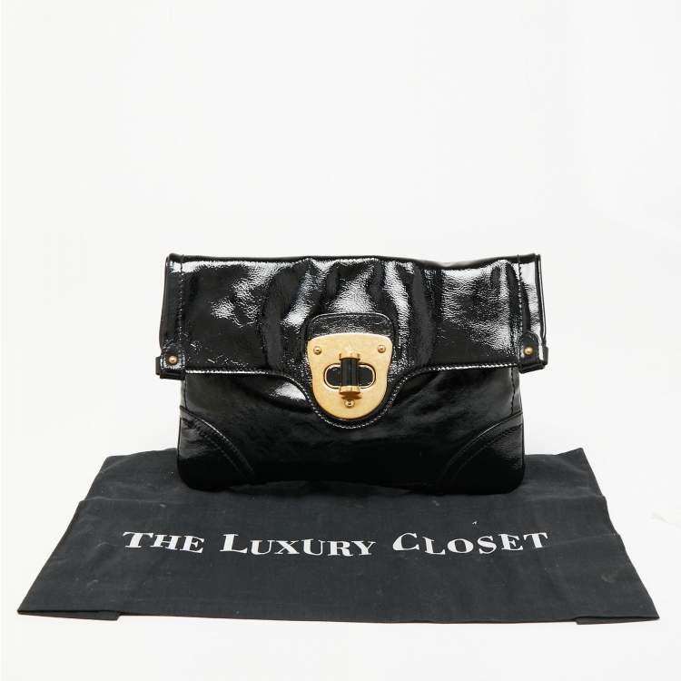Pre Owned Alexander McQueen Black Patent Leather Flap Clutch