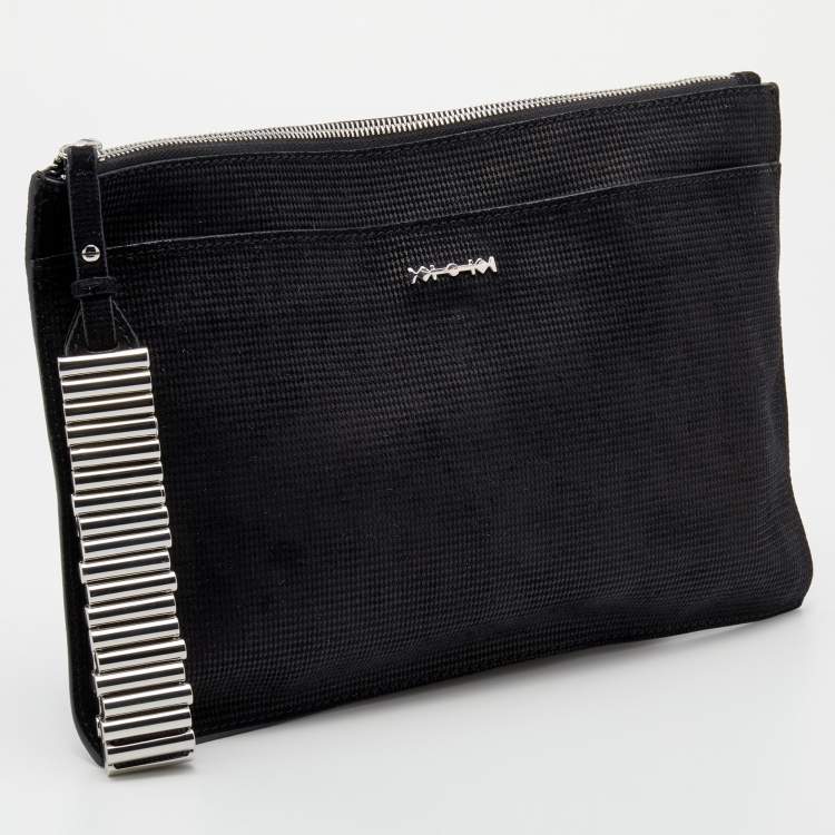 Pre Owned Alexander McQueen Black Nubuck Leather Wristlet Clutch