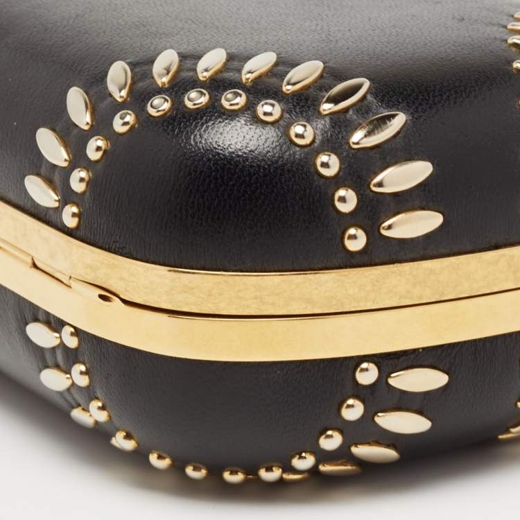 Pre Owned Alexander McQueen Black Studded Leather Skull Lock Clutch