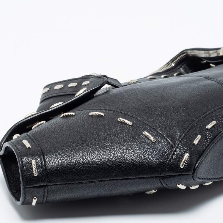 Pre Owned Alexander McQueen Black Leather Studded De Manta Clutch 