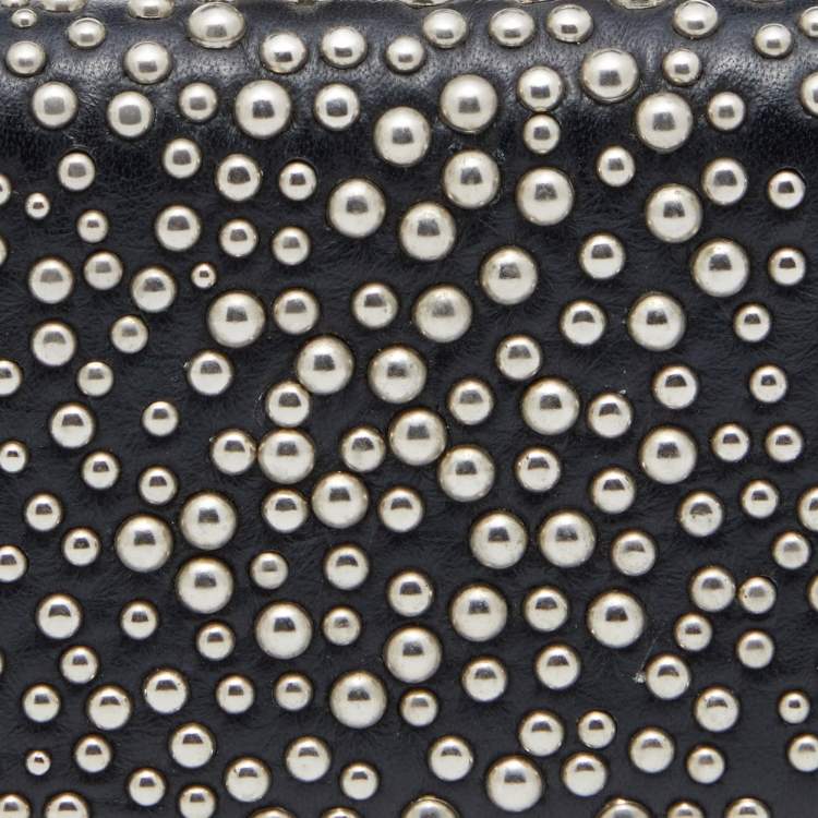 Pre Owned Alexander McQueen Black Studded Leather Kiss Lock Skull Clutch 