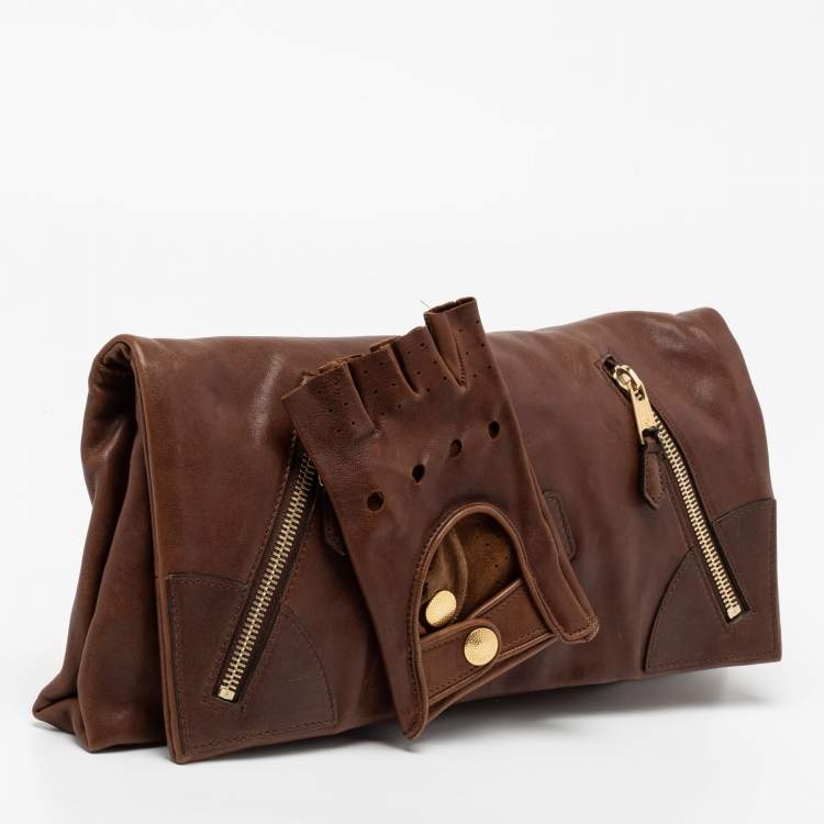 Pre Owned Alexander McQueen Brown Leather Faithful Glove Clutch