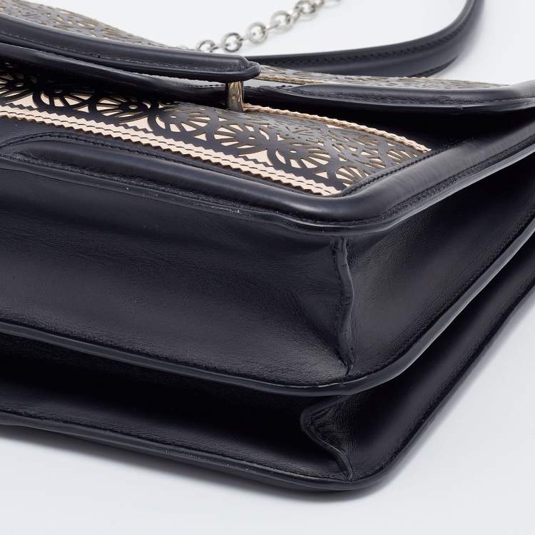 Pre Owned Alexander McQueen Black/Pink Laser Cut Leather Heroine Shoulder Bag