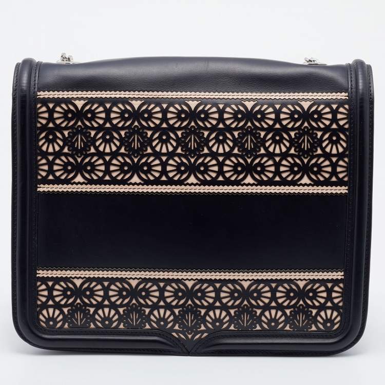 Pre Owned Alexander McQueen Black/Pink Laser Cut Leather Heroine Shoulder Bag