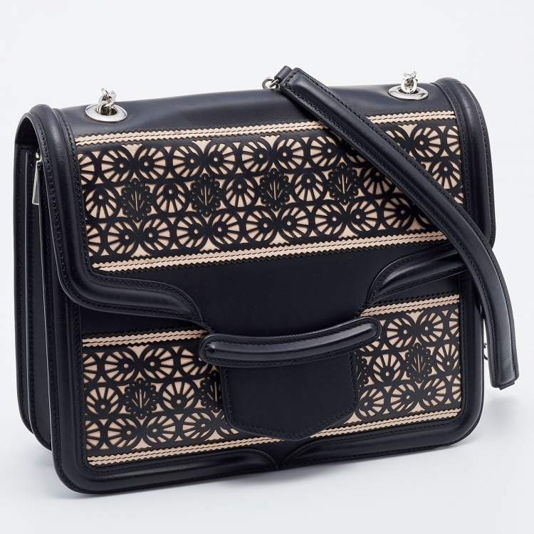 Pre Owned Alexander McQueen Black/Pink Laser Cut Leather Heroine Shoulder Bag