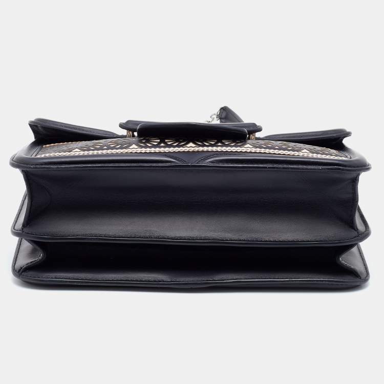 Pre Owned Alexander McQueen Black/Pink Laser Cut Leather Heroine Shoulder Bag
