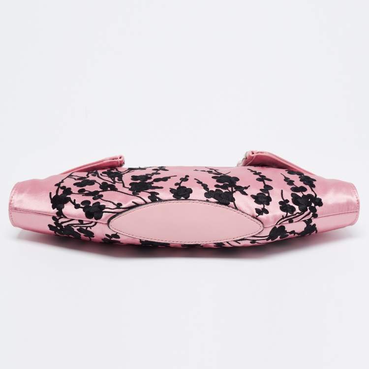 Pre Owned Alexander McQueen Pink Embroidered Satin And Leather Small De Manta Clutch