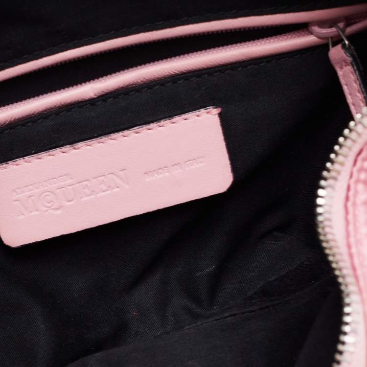 Pre Owned Alexander McQueen Pink Embroidered Satin And Leather Small De Manta Clutch
