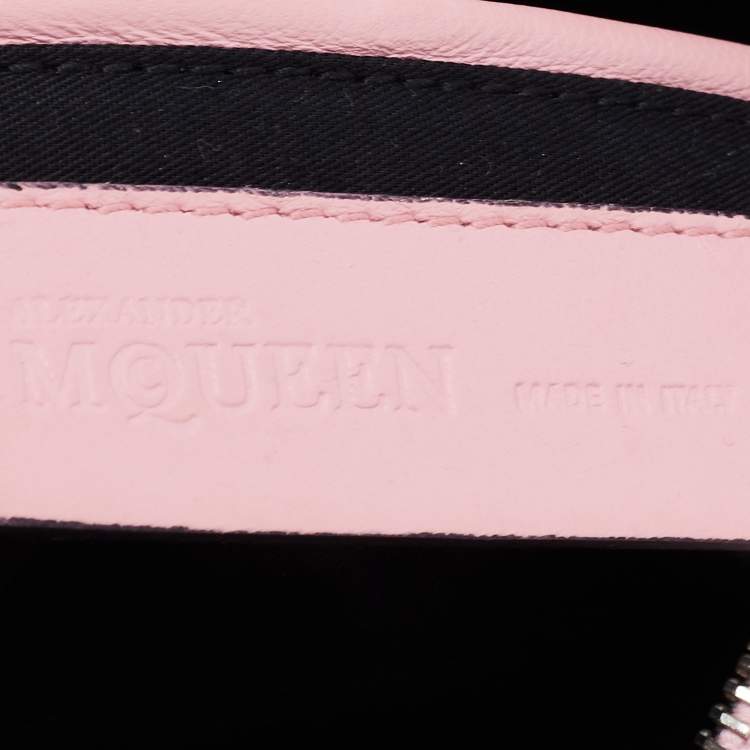 Pre Owned Alexander McQueen Pink Embroidered Satin And Leather Small De Manta Clutch