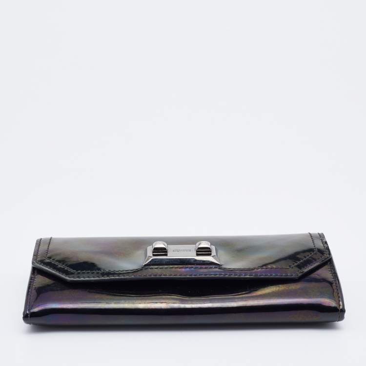 Pre Owned Alexander McQueen Multicolor Holographic Patent Leather Flap Continental Wallet