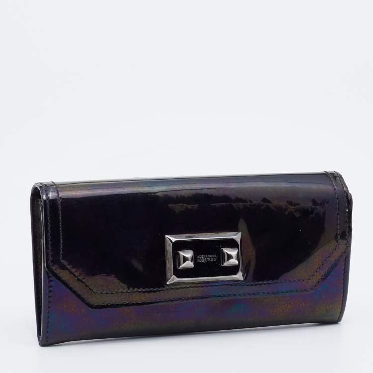 Pre Owned Alexander McQueen Multicolor Holographic Patent Leather Flap Continental Wallet