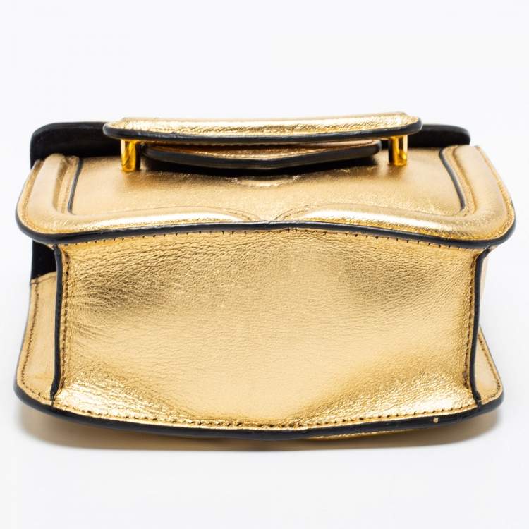 Pre Owned Alexander McQueen Metallic Gold Leather Mini Heroine Chain Crossbody Bag