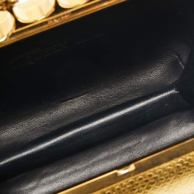 Pre Owned Alexander McQueen Gold Leather Stained Glass Knuckle Duster Clutch