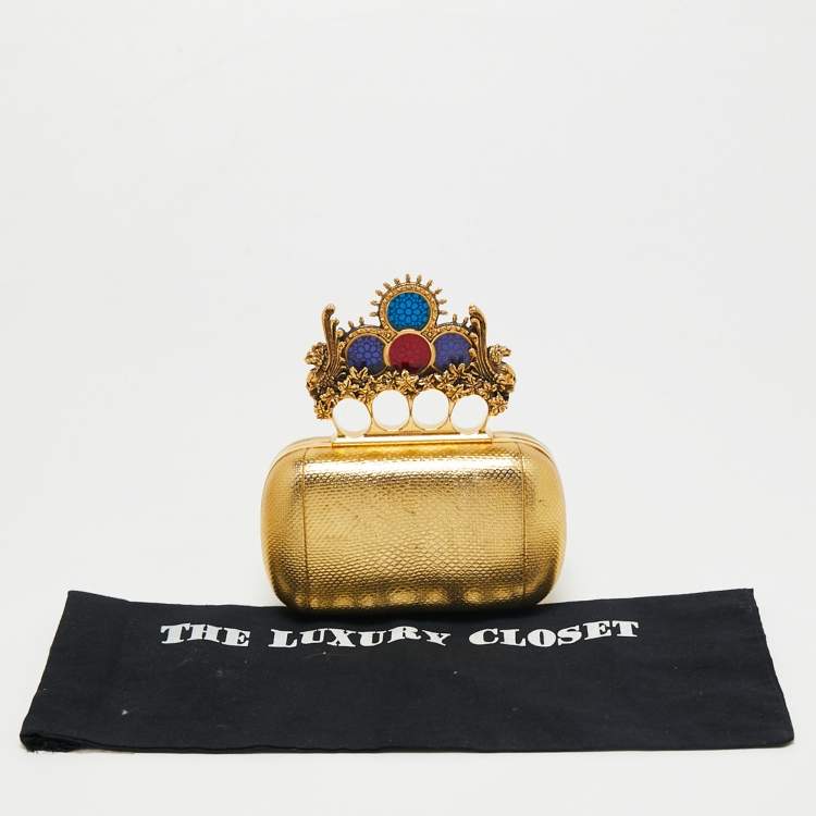Pre Owned Alexander McQueen Gold Leather Stained Glass Knuckle Duster Clutch