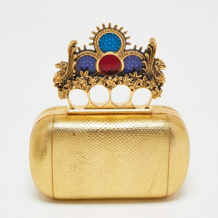 Pre Owned Alexander McQueen Gold Leather Stained Glass Knuckle Duster Clutch