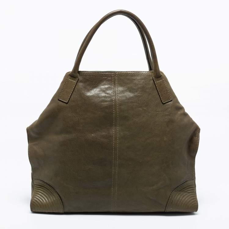 Pre Owned Alexander McQueen Green Leather Large De Manta Tote