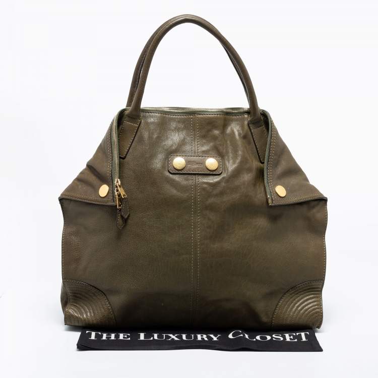 Pre Owned Alexander McQueen Green Leather Large De Manta Tote
