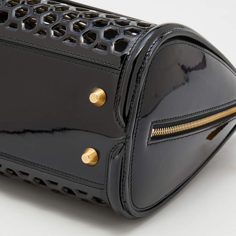 Pre Owned Alexander McQueen Black Honeycomb Cut Out Patent Leather Small Heroine Satchel
