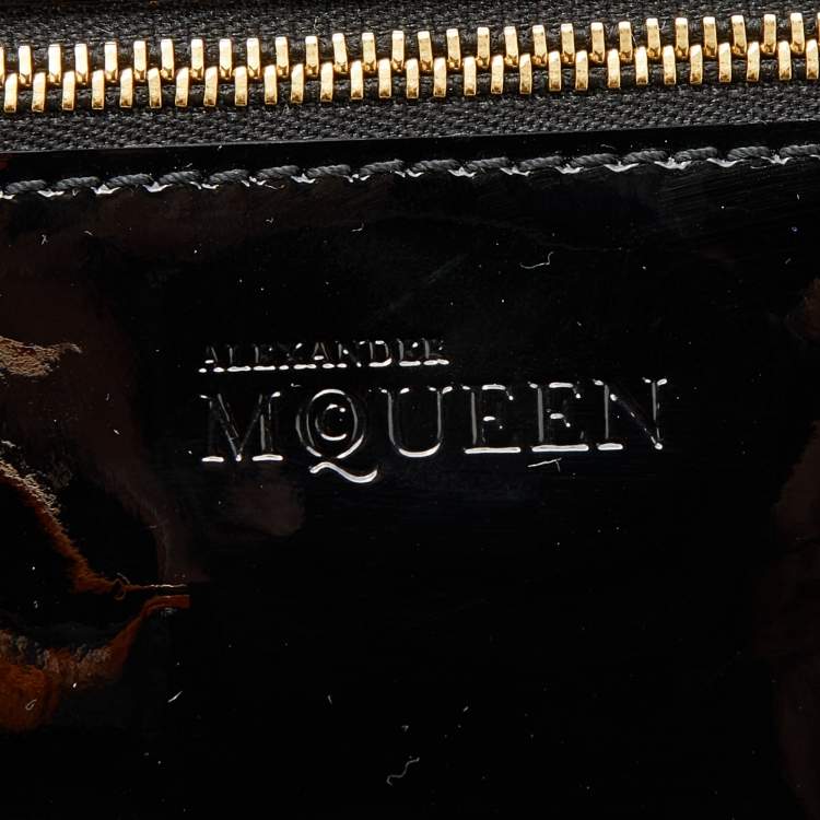 Pre Owned Alexander McQueen Black Honeycomb Cut Out Patent Leather Small Heroine Satchel