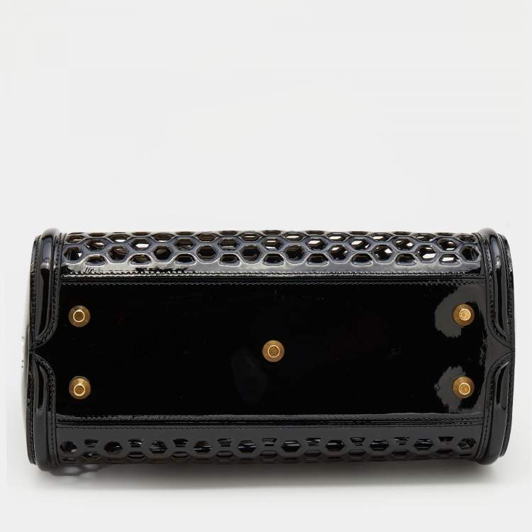 Pre Owned Alexander McQueen Black Honeycomb Cut Out Patent Leather Small Heroine Satchel