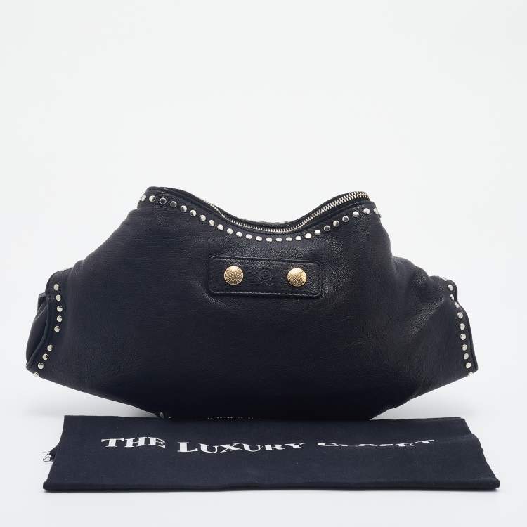 Pre Owned Alexander McQueen Black Leather Studded De Manta Clutch 