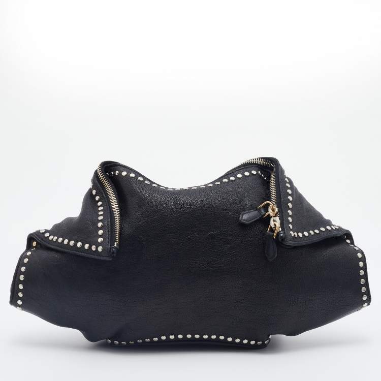 Pre Owned Alexander McQueen Black Leather Studded De Manta Clutch 