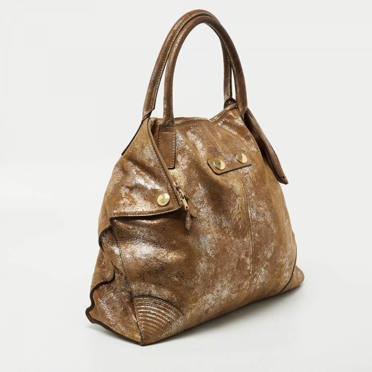 Pre Owned Alexander McQueen Brown/Multicolor Metallic Suede De Manta Tote