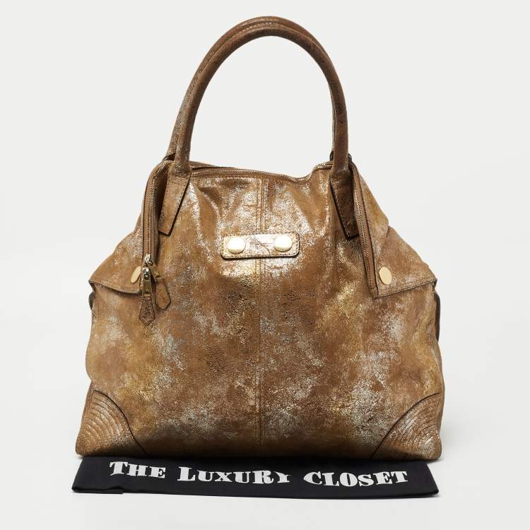 Pre Owned Alexander McQueen Brown/Multicolor Metallic Suede De Manta Tote