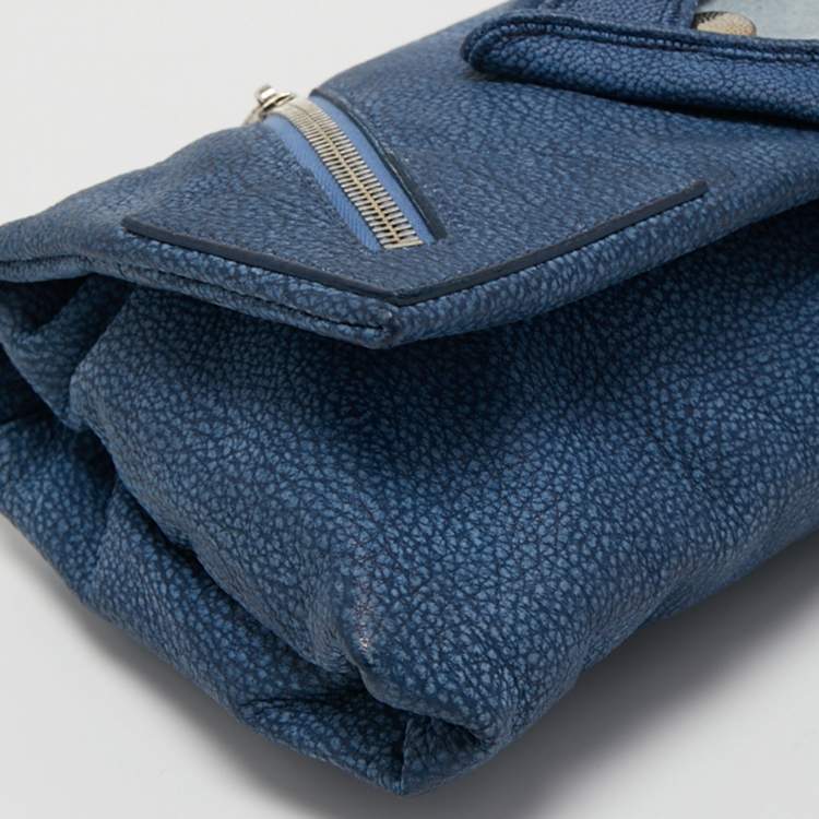 Pre Owned Alexander McQueen Blue Leather Faithful Glove Clutch