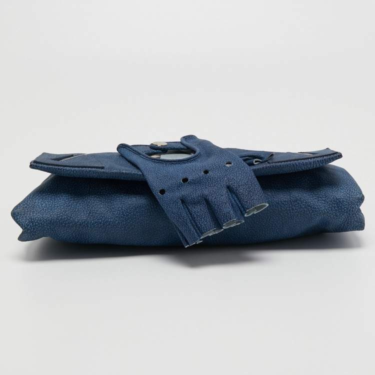 Pre Owned Alexander McQueen Blue Leather Faithful Glove Clutch