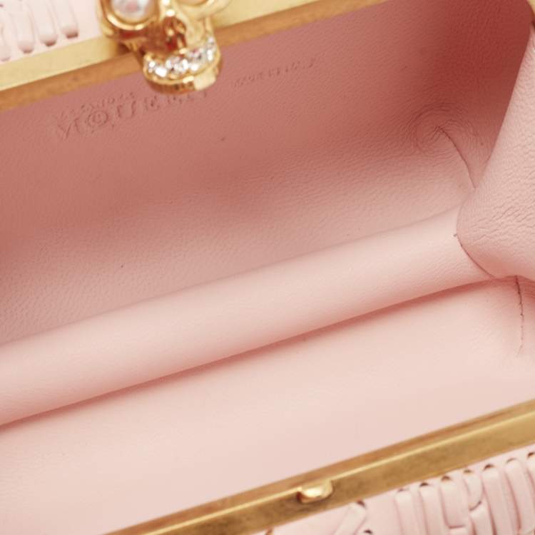 Pre Owned Alexander McQueen Pink Leather Skull Box Clutch