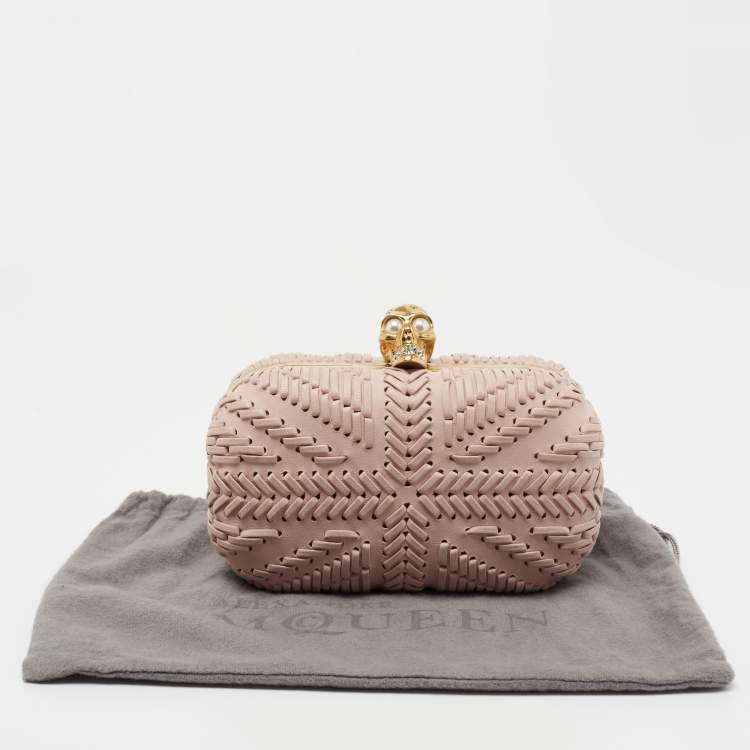 Pre Owned Alexander McQueen Pink Leather Skull Box Clutch