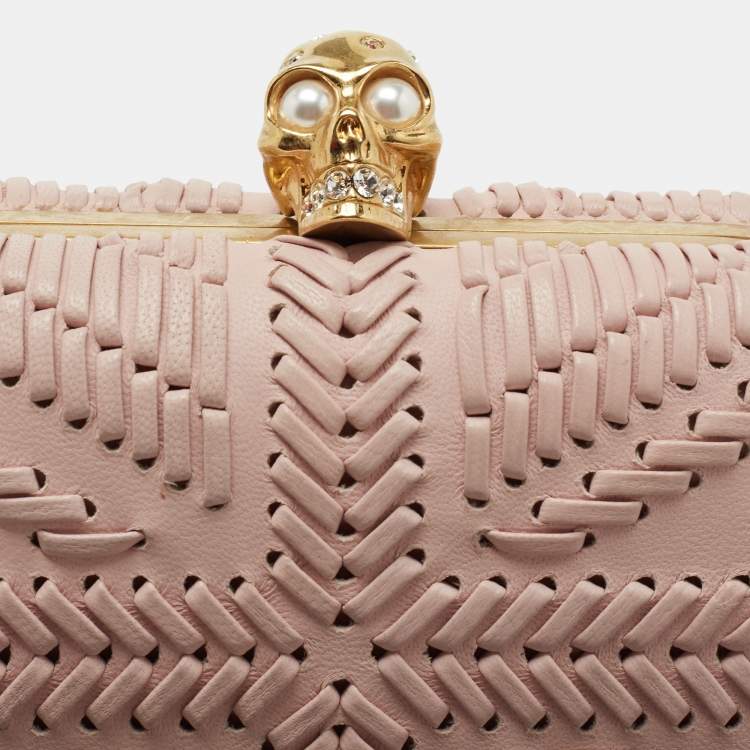 Pre Owned Alexander McQueen Pink Leather Skull Box Clutch