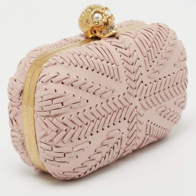 Pre Owned Alexander McQueen Pink Leather Skull Box Clutch