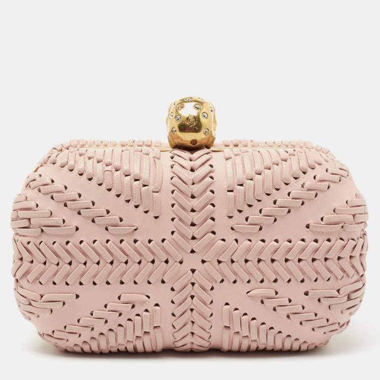 Pre Owned Alexander McQueen Pink Leather Skull Box Clutch