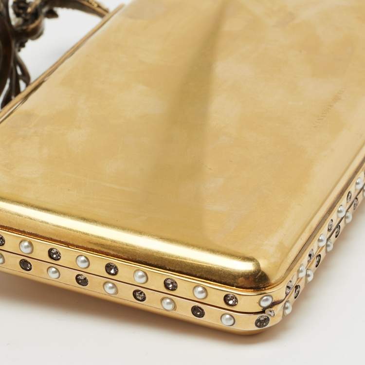 Pre Owned Alexander McQueen Gold Metal Small Jewelled Clutch