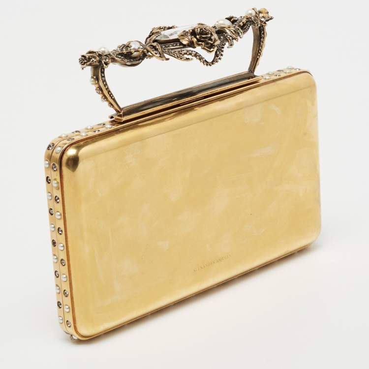 Pre Owned Alexander McQueen Gold Metal Small Jewelled Clutch