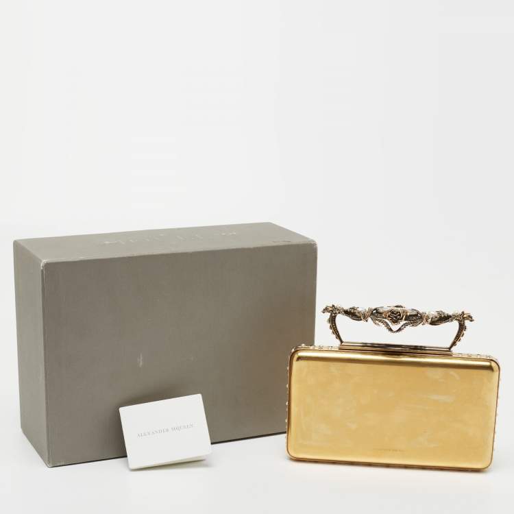 Pre Owned Alexander McQueen Gold Metal Small Jewelled Clutch