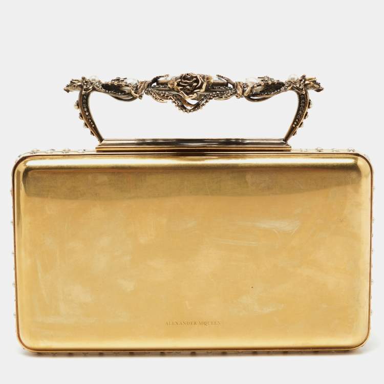 Pre Owned Alexander McQueen Gold Metal Small Jewelled Clutch