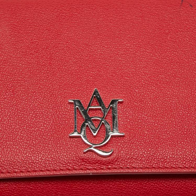 Pre Owned Alexander McQueen Red Leather Logo Shoulder Bag