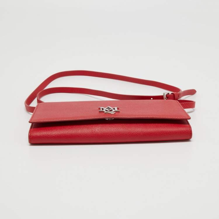 Pre Owned Alexander McQueen Red Leather Logo Shoulder Bag