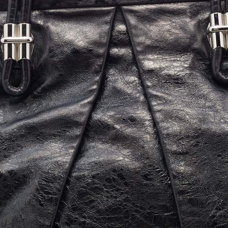 Pre Owned Alexander McQueen Metallic Black Leather Frame Satchel