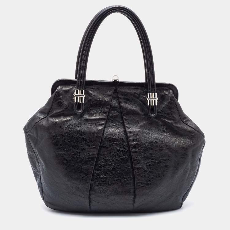 Pre Owned Alexander McQueen Metallic Black Leather Frame Satchel