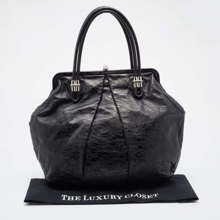 Pre Owned Alexander McQueen Metallic Black Leather Frame Satchel